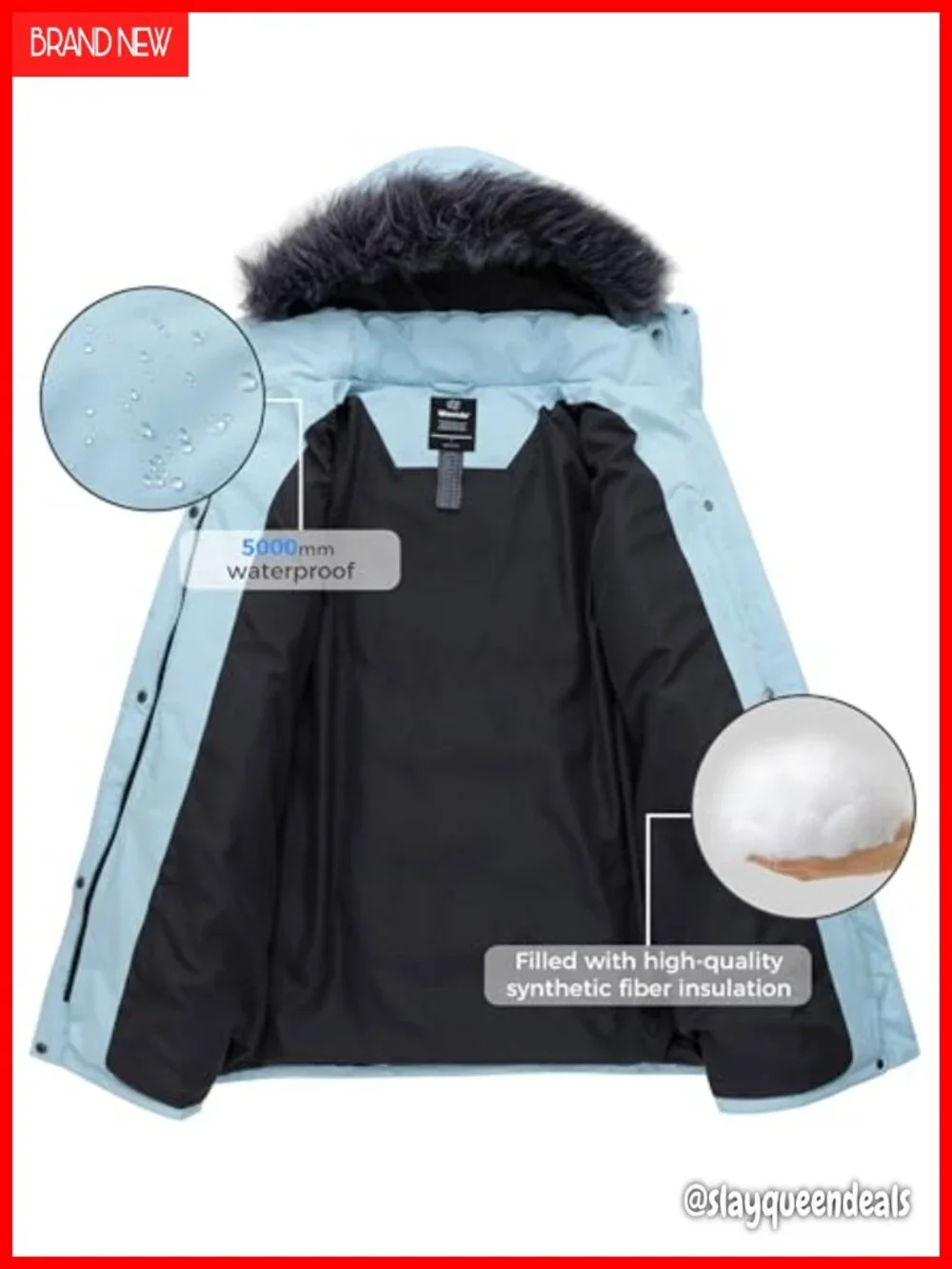 Warm Long Puffer Jacket with Faux Fur Hood - Waterproof 5000mm Windproof